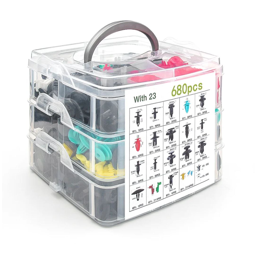 🔥📦 علبة مشابك السيارات المتعددة الاستخدام 680 قطعة 🚗✨